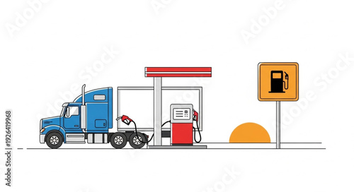 Truck Refueling at Gas Station.