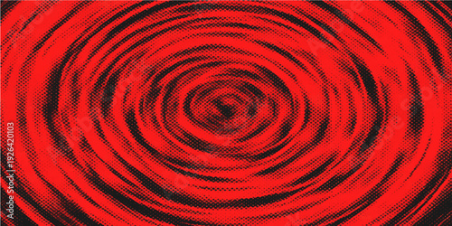 An abstract red spiral design features a digital fractal pattern with a swirling motion of light and liquid texture, creating a vibrant vortex illustration for a creative wallpaper backdrop