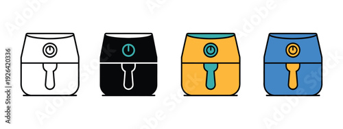 Air Fryer Icon Set, Simple Cooking Appliance Vector Illustration, Deep Fryer with Oil Basket, Kitchen and Culinary Design.