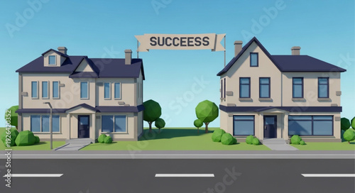 Two Houses with Success Banner.