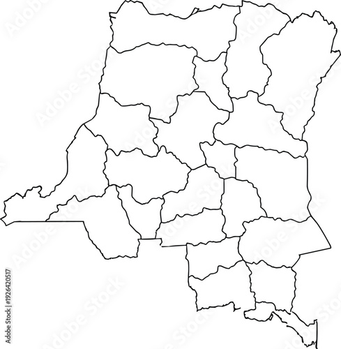 Blank Map of Democratic Republic of the Congo with Province Borders Outline Vector Illustration Isolated on White Background for Central Africa Geography