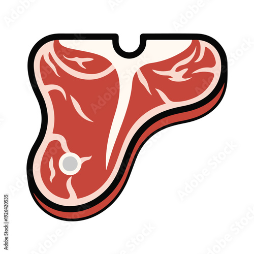 Illustrated raw steak educational diagram showing T‑bone cut details on white background