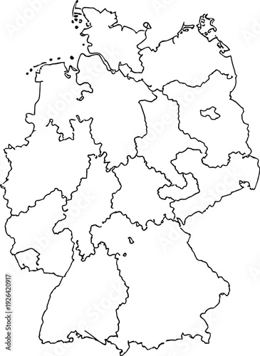 Blank Map of Germany with State Borders Outline Vector Illustration Isolated on White Background for Central Europe Geography Education and Design