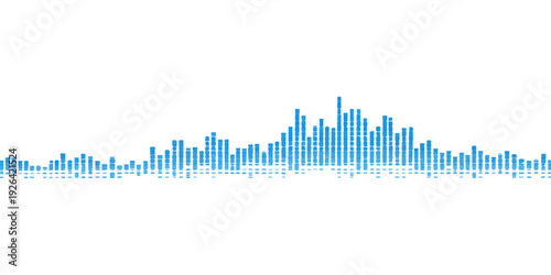 A digital blue music equalizer vector illustration features a sound wave background designed as a financial growth chart to represent success in the stock market and business data reports
