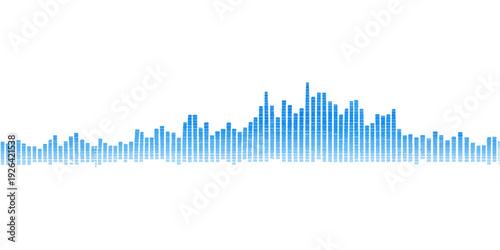 Blue technology vector illustration of a sound wave equalizer and financial bar chart growth market data report representing a successful business concept