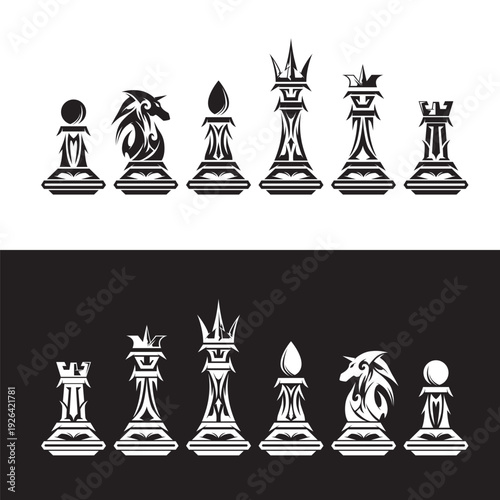 tribal style monochrome chess icon silhouette