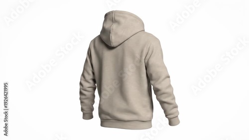 Blank Beige Pullover Hoodie Mockup Isolated on White Background. Premium Quality Sweatshirt Template for Branding and E-commerce Design Presentation.