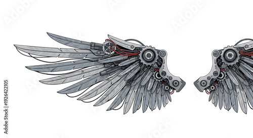 Futuristic Mechanical Dragon Heads with Wings.