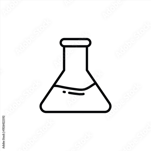 Simple outline icon of a laboratory flask with liquid. Minimalist vector graphic representing science, chemistry, or research.
