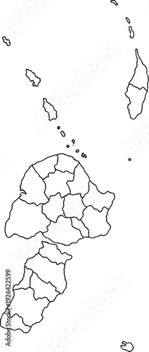 Detailed blank outline map of Vanuatu with administrative province borders and island divisions for geography education professional cartography and infographic design projects