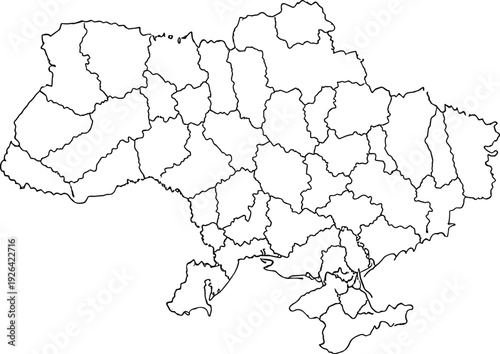 Detailed Black Outline Map of Ukraine with Administrative Regions and Borders for Educational Geography Projects Professional Graphic Design and Information Graphics Layouts