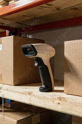 Handheld inventory scanner made of ash wood and plastic
