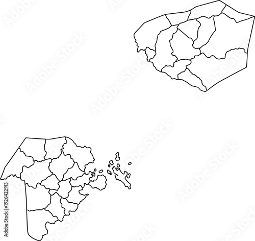 Blank Turks and Caicos Islands Map with Administrative Districts Outline Isolated on White Background for Infographic Design Travel and Geography Projects