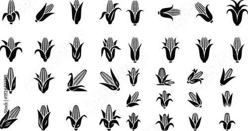 Corn Cob Silhouette Icon Vector Set Maize Corn Typography Silhouette Icon Pack