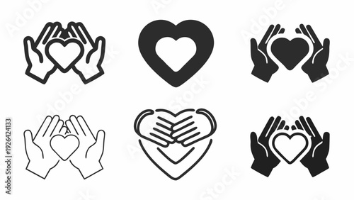 Hands cradling hearts a collection of vector illustrations depicting care