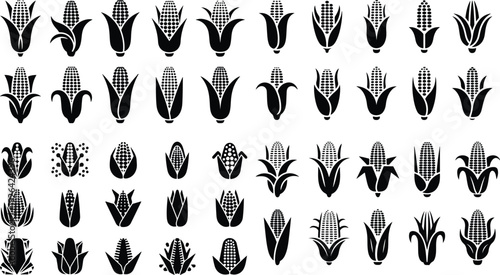 Corn Cob Silhouette Icon Vector Set Maize Corn Typography Silhouette Icon Pack