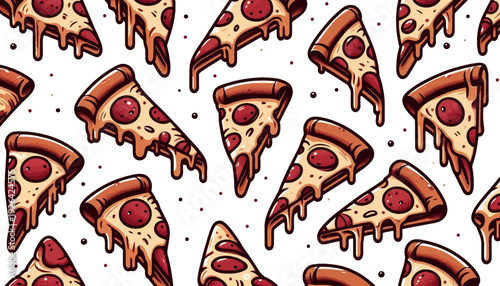 melting cheese pizza slices seamless vector pattern design
