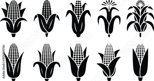 Maize Corn Typography Silhouette Icon Pack Corn Cob Silhouette Icon Vector Set