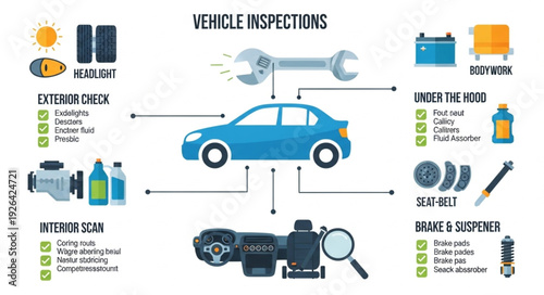 Vehicle Inspection Process Diagram Illustration.