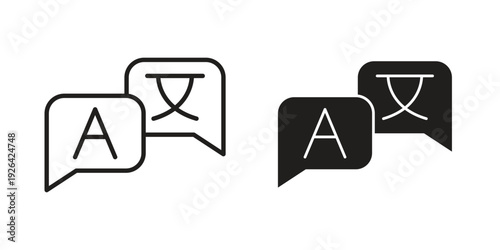 Translation icon. Line and Silhouette Icon Set.