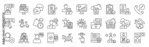 Telemedicine Services icon set collection. video consultation, online appointment, medical chat, e-prescription, patient profile, and more. Illustration eps 10