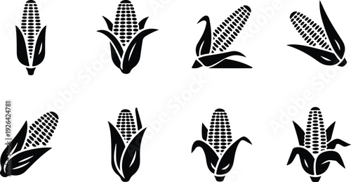 Maize Corn Typography Silhouette Icon Pack Corn Cob Silhouette Icon Vector Set