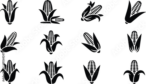 Maize Corn Typography Silhouette Icon Pack Corn Cob Silhouette Icon Vector Set