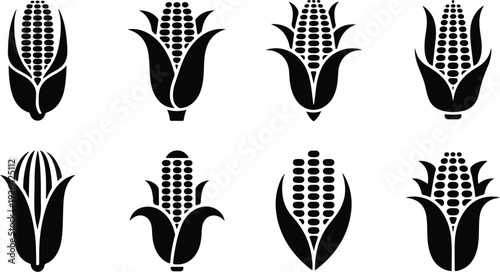 Maize Corn Typography Silhouette Icon Pack Corn Cob Silhouette Icon Vector Set