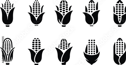 Maize Corn Typography Silhouette Icon Pack Corn Cob Silhouette Icon Vector Set