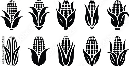 Maize Corn Typography Silhouette Icon Pack Corn Cob Silhouette Icon Vector Set