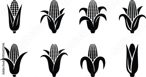 Maize Corn Typography Silhouette Icon Pack Corn Cob Silhouette Icon Vector Set