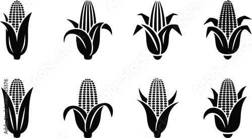 Maize Corn Typography Silhouette Icon Pack Corn Cob Silhouette Icon Vector Set