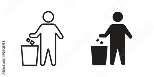 Waste Bin icon. Line and Silhouette Icon Set.