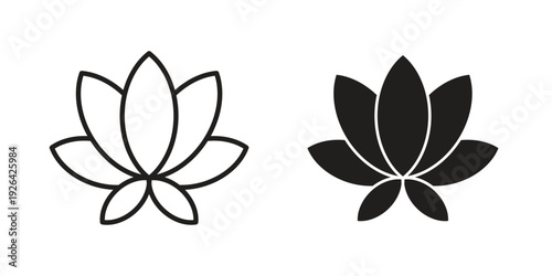 Water lily icon. Line and Silhouette Icon Set.