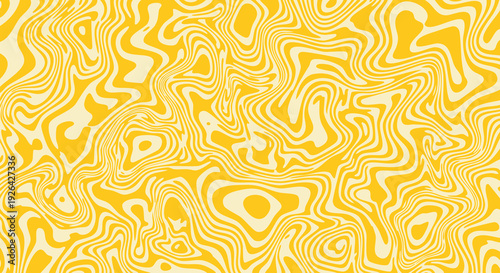 Seamless flowing yellow topographic wave pattern with dense contour lines background