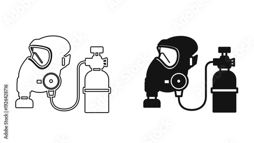 Oxygen Mask and Tank Icon – Medical Respiratory Equipment with Gas Cylinder and Breather for Emergency Care, Therapy, and Safety Design