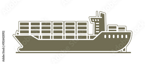 container ship icon, designed with a single color line and fill, showcases a clean and minimalist aesthetic, applicable across different industries and situations. It belongs to an icon collection.