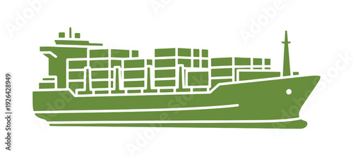 Featuring a single-color line and fill design, this container ship icon is characterized by its clean lines and minimalist style, making it universally relevant across multiple industries and contexts