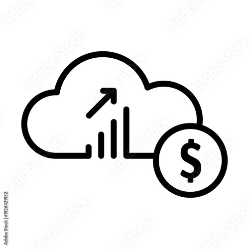 Cloud Cost Increase Icon, Cloud Spending Growth and Budget Analytics