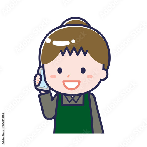 スマートフォンを使う「飲食店の店員」の女性