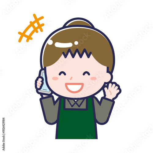 スマートフォンを使う「飲食店の店員」の女性