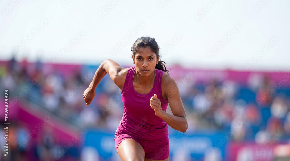 custom made wallpaper toronto digitalSouth Asian female sprinter running on a track. Professional woman athlete competing in track and field event. Running and fitness concept
