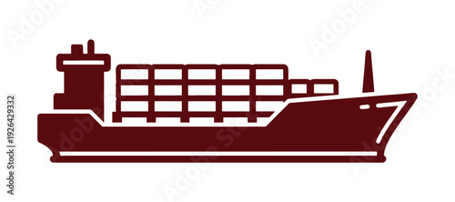A single-color vector icon of a container ship featuring clean lines and a minimalist design, suitable for a wide range of industries and contexts. This is also included in an icon set.
