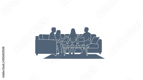 Group of People Sitting on Sofa Together.
