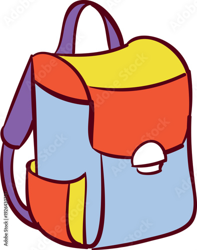 Color backpack icon. Hiking travel bag doodle