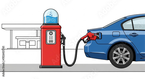 Vintage Gas Pump Refueling Car.