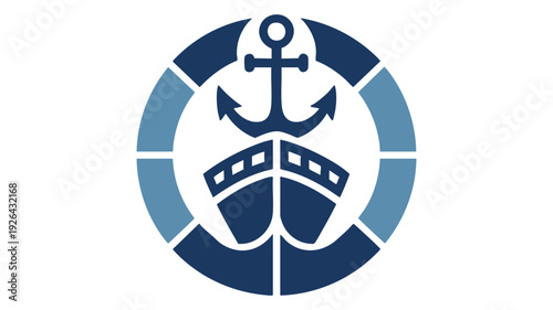 Maritime emblem featuring an anchor and ship within a circular rope border