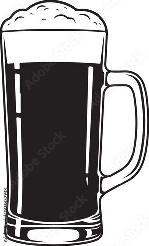 Black beer mug with foam glass drink 8 alcohol