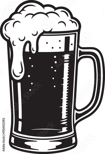 Black beer mug with foam glass drink alcohol