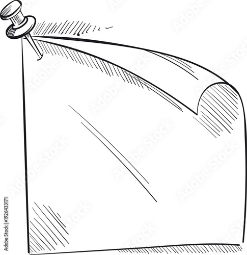 Sticking note pinned with push pin frame sketch